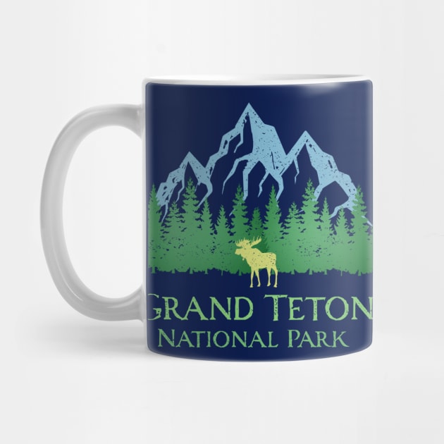 Grand Teton National Park Distressed Mountain Trees Moose Souvenir by Pine Hill Goods